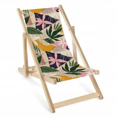 Zdjęcie produktu dla Składane, regulowane drewniane leżaki dla dzieci „Floral Collage” – leżaki ogrodowe z nadrukiem