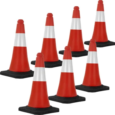 Produktbild von ECD Germany 7 Stück Verkehrskegel Pylone 51 cm, Rot-Weiß, Leitkegel mit schwerem Fuß, Verkehrsleitkegel mit weißen reflektierenden Streifen