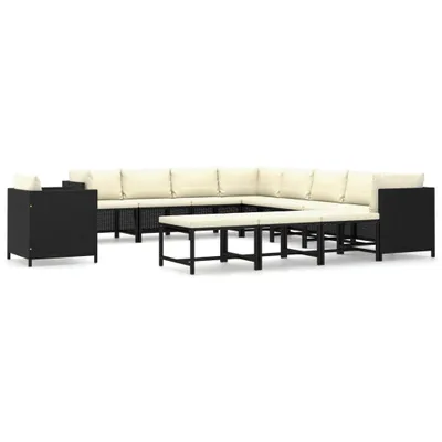 Produktbild von vidaXL 12-tlg. Garten-Lounge-Set mit Kissen Poly Rattan Schwarz