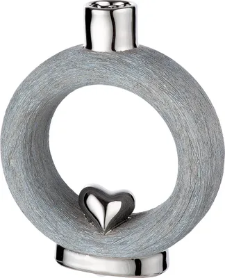 Image de Gilde Vase, rund, "Love", Herzmotiv, Keramik, grau, VE 2, L. 6 cm, B. 17 cm, H. 20 cm 32477 4063387324776