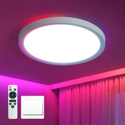 Produktbild von JDONG LED Deckenleuchte RGBIC 36W Led Deckenlampe dimmbar Fernbedienung Deckenlampe Rund Flach Ø40cm, LED fest integriert 3000K-6500K