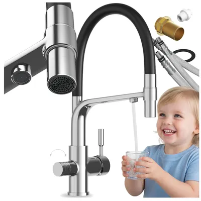 Obrázok produktu pre Granitan | Kuchynská batéria Malta – strieborná – celková výška 410 mm – otočná o 360° – batéria s vodným filtrom