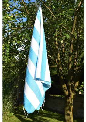 Imagen del producto de Toalla peshtemal de Marmaris, color turquesa y blanco