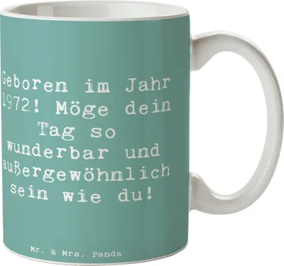 Produktbild von Mr. & Mrs. Panda Tasse Spruch 1972 Geburtstag - Meeresbrise - Geschenk, Geburtstagsgeschenk, Pott, Alter, Henkelbecher, liebevolle Geschenkidee, Teetasse, Kaffeebecher