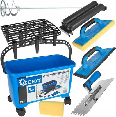 Immagine prodotto di GEKO | Set per il lavaggio delle piastrelle 9 pezzi, secchio in plastica, doppio accessorio a rullo, lavello per piastrelle e stucco per piastrelle