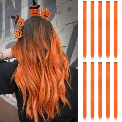 Produktbild von Haarverlängerung Clip-in Synthetik Orange 10 Stück 55cm Damen Party Highlight Glatt