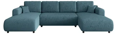 Produktbild von NELLY Ecksofa mit Schlaffunktion und Bettkasten, Wohnlandschaft U-Form, Maß 340 x 193 cm, Cord-Bezug Cord Blaugrün