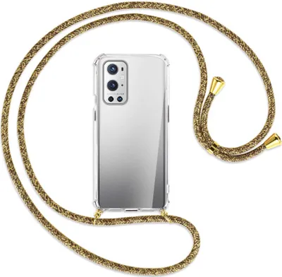 Produktbild von Handykette Backcover-Schutzhülle mit Band (Metall goldfarben) für OnePlus 9 - braun+beige