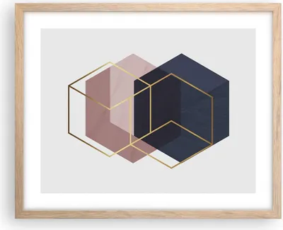 Produktbild von Gerahmtes Poster - Rahmen in heller Eiche - Sechsecke Modern Gold - 50x40 cm - Wand Bild - Wanddeko - Wandbilder - Kunstposter - Wandposter - Bilderrahmen - Bilder - Kunstdruck - P2NAA50x40-4691