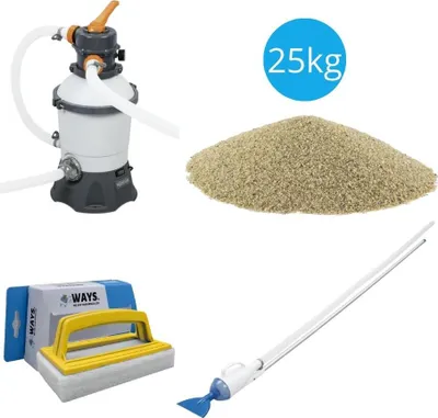 Produktbild von Bestway - Poolsauger AquaCrawl & Sandfilterpumpe 3028 L/u & Filtersand 25 kg & WAYS Scheuerbürste