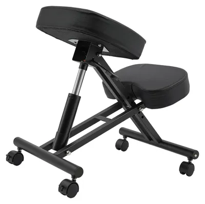Obrázok produktu pre Ergonomická stolička na kolená - kancelárska stolička - s nastaviteľnou výškou - polstrovaná - otočná s kolieskami - kovová konštrukcia - maximálna nosnosť 100 kg - čierna