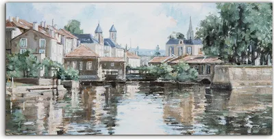 Produktbild von Coloray Acrylbild 100x50  Wandbild Acrylbilder Stadt Fluss Baum Wasser Frankreich