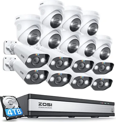 Produktbild von ZOSI 16CH 4K PoE Überwachungskamera Set Aussen, 16CH 4K NVR 4TB mit 16X 4K 8MP UHD IP Kamera, Personenerkennung, 2-Wege Audio, Farb Nachtsicht