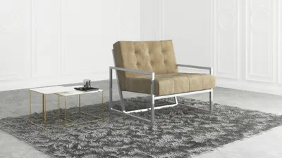 Produktbild von S-STYLE MÖBEL - Karin Loungesessel mit Silber Metall Füßen aus Beige Samtstoff, B/T/H: 84 cm/89 cm/81 cm