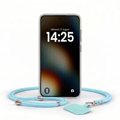 Produktbild von Handyhülle für Xiaomi Redmi Note 14 5G mit Handykette Band in Hellblau Kordel Hülle Case Schutzhülle Transparent
