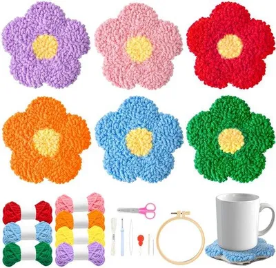 Produktbild von Punch-Needle-Kunststoff-Coaster-Set für Anfänger einfaches Borduern Kunsthandwerk Handarbeit Kunststoff-Unterstützer