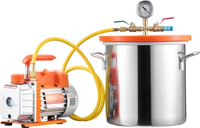Image de Pompe à vide SucceBuy avec chambre de 18,9 L, 3,5 CFM 99 L/min, 180 W, pompe à 1 vitesse, kit de vide avec tuyau de 1,5 m, idéal pour la stabilisation du bois & le dégazage de la résine de silicone