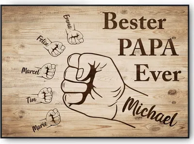 Produktbild von Bester Papa Geschenk personalisiert | Vater Geburtstag Papa Familienbild | Vatertag personalisiertes Geschenk Papa Kinder – DIN A4 + Rahmen schwarz / 5 Namen