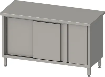 Produktbild von Arbeitsschrank mit Schiebetüren, 1200x700x850 mm, mit Flügeltürschrank rechts, ohne Aufkantung, verschweißt