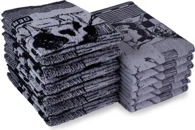 Produktbild von DoubleDry 12er Set Geschirrtücher und Küchtentücher Set - 100% Baumwolle - 6x 50x70cm und 6x 50x50cm - Kuh, Schwarz
