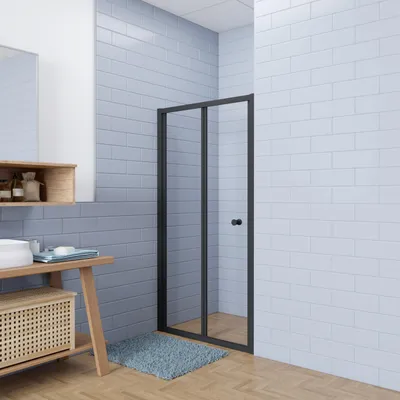 Produktbild von 80xH.195cm Duschabtrennung Duschkabinen 5mm ESG Sicherheitsglas Duschwände schwarze Klapptür Duschetür Falttür