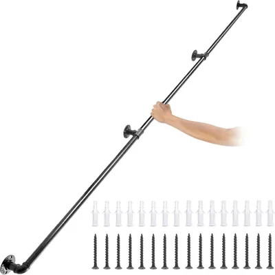 Obrázek produktu pro Trubkové schodišťové zábradlí, schodišťové zábradlí 9FT, zábradlí z uhlíkové oceli s nosností 440 liber, průmyslové trubkové zábradlí s nástěnnou montáží, zábradlí s kulatými rohy pro vnitřní i venkovní použití
