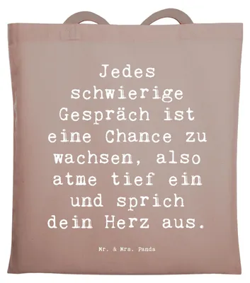 Produktbild von Mr. & Mrs. Panda canvas tasche Spruch Ein schwieriges Gespräch führen - Braun Pastell - Geschenk, Jutebeutel, Laptoptasche, Shopping, handgefertigte Produkte, Mut, Trost