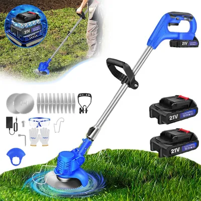 Produktbild von Akku Rasentrimmer mit Akku Freischneider Elektrischer Rasentrimmer Mit 2 Batterien, Elektro Trimmer Gartenkantenfräser für Garten, Hof