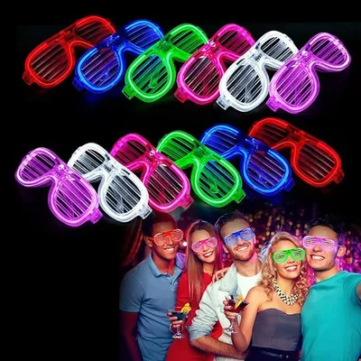 Produktbild von Leuchtbrille LED Party 12 Stück, blinkende Neon Brille mit Licht für Party Zubehör, Geburtstag, Silvester, Halloween und Karneval