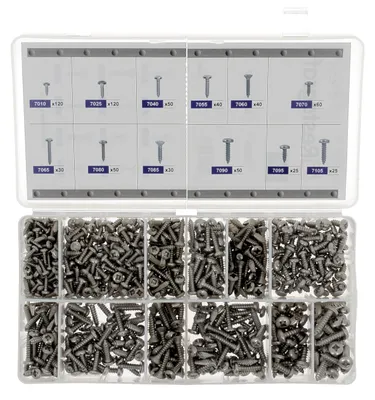 Obrázek produktu pro Sortiment šroubů pro plechy a kovy, průměr 2,9 mm - 4,8 mm