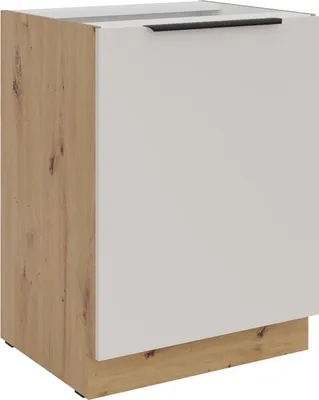 Produktbild von Küchen Unterschrank 60 cm Küche SOLANO Kaschmir beige matt + Eiche Artisan matt Küchenzeile Küchenblock Küche Einbauküche