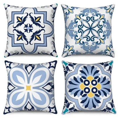 Produktbild von Set mit 4 Boho-Kissenbezügen, 40 x 40 cm, mit geometrischem Muster