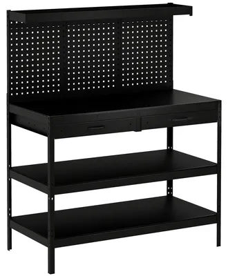 Immagine prodotto di Banco da lavoro con ripiani regolabili e pannello portattrezzi | Colore: Nero | Dimensioni: 122x61x156 cm