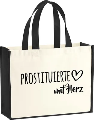 Produktbild von Huuraa Jutetasche Prostituierte mit Herz 21 Liter Black Jute und Baumwolle Einkaufstasche Geschenkidee