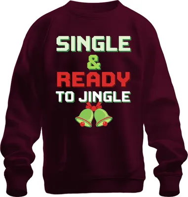 Produktbild von SINGLE & READY TO JINGLE Weihnachten Lustig Retro Pixel Party Uni Sweatshirt Pullover, Burgundy, 3XL