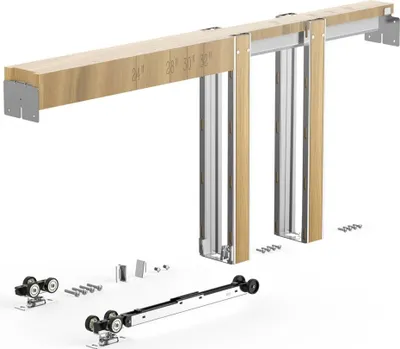 Zdjęcie produktu dla Zestaw drzwi przesuwnych z ramą drzwi przesuwnych - dla szerokości 610-914 mm i wysokości 2032 mm - stalowy system drzwi przesuwnych