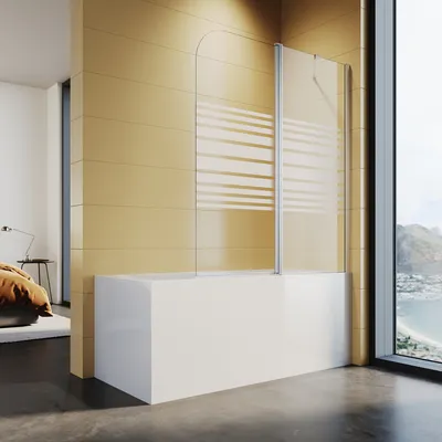 Produktbild von SONNI Badewannenaufsatz Duschwand 120x140 cm, für Badezimmer mit Nano Glas, Sicherheitsglas (2 tlg), chrom