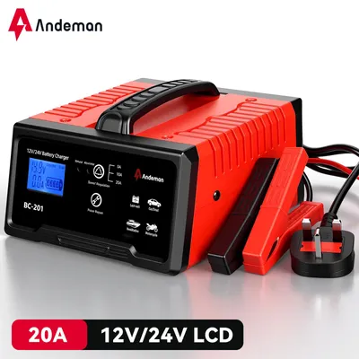 Produktbild von Andeman 20A Autobatterie Ladegerät 12V/24V Intelligentes Kfz Ladegerät für PKW LKW Motorrad Blei-Säure Batterie Wartung Schnellladegerät EU Stecker