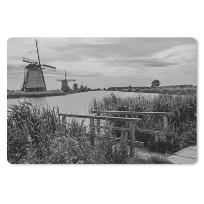 Produktbild von MuchoWow® Schreibtischunterlage Mühle - Niederlande - Schwarz - Weiß 60x40 cm - XXL Mauspad - Großes Mauspad