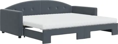 Zdjęcie produktu dla vidaXL Rozkładana leżanka z materacem ciemnoszara 90x190 cm aksamitna