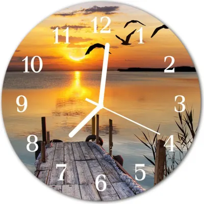 Produktbild von Glasuhr Wanduhr Küchenuhr Echt-Glas 30fi cm Brücke See orange