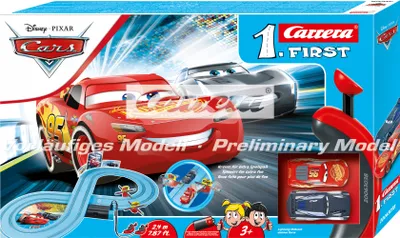 Produktbild von Carrera FIRST Disney Pixar Cars - Power Duell Autorennbahn für Kinder ab 3 Jahren I 2,4m Rennstrecke I 2 ferngesteuerte Autos mit Lightning McQueen & Jackson Storm I Geschenke zu Ostern