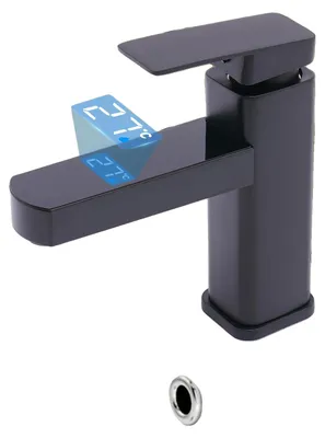 Produktbild von Waschtischarmatur, digitales Temperaturdisplay, Warm- und Kaltwasser-Mischer, deckenmontiert, Keramikkern, Edelstahlkonstruktion