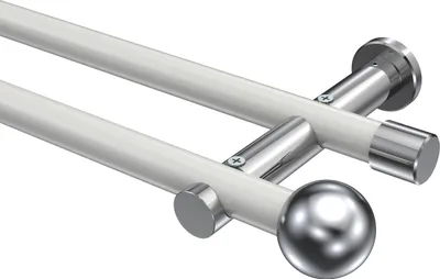 Produktbild von Interdeco Gardinenstange / Vorhangstange Weiß / Chrom, Typ Platon Luino (Kugel) ohne Ringe, 20 mm Ø 2-läufig, 600 cm