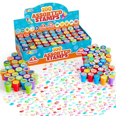 Produktbild von JOYIN 100 Stück Stempelset Stempel für Kinder, Selbstfärbende Tiere Dinosaur Stampers für Ostereier, Mitgebsel Kindergeburtstag Partygeschenk, Kleine Geschenke für Kinder
