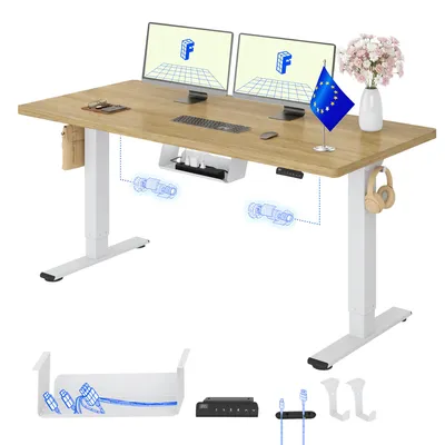 Image de Bureau électrique réglable en hauteur FLEXISPOT E1 Pro (version UE), 140 x 80 cm, plateau monobloc de 25 mm, double moteur, capacité de charge de 120 kg, finition chêne naturel