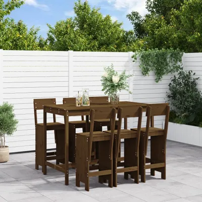 Produktbild von "2026 Promotion" 7-tlg. Gartenbar-Set Honigbraun Massivholz Kiefer - Gartenmöbelset CC9459
