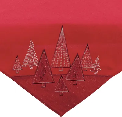 Produktbild von 85x85 cm Tischtuch rot edel gestickte Tannenbäume für Weihnachten