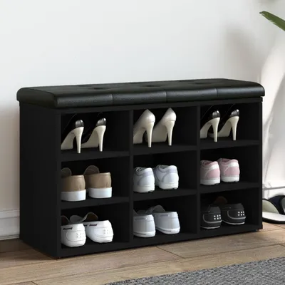 Produktbild von CLORIS Schuhbank Sitzbank Schwarz 82x32x50 cm Holzwerkstoff, 19,9 kg