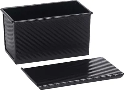 Produktbild von Brotform mit Deckel, antihaftbeschichtet, aus geriffeltem Kohlenstoffstahl, schwarz